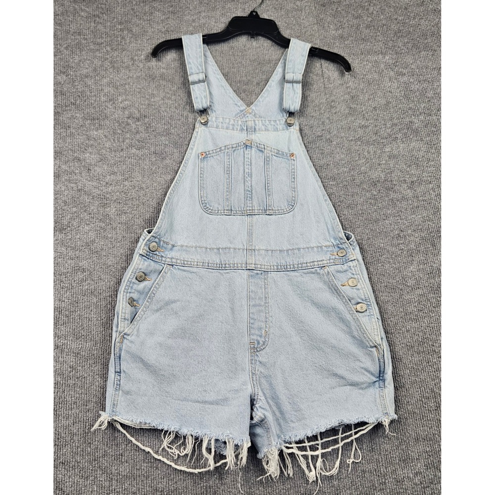 Old Navy Womens Light Wash Denim Shortalls Frayed Raw Hem Overalls Size M